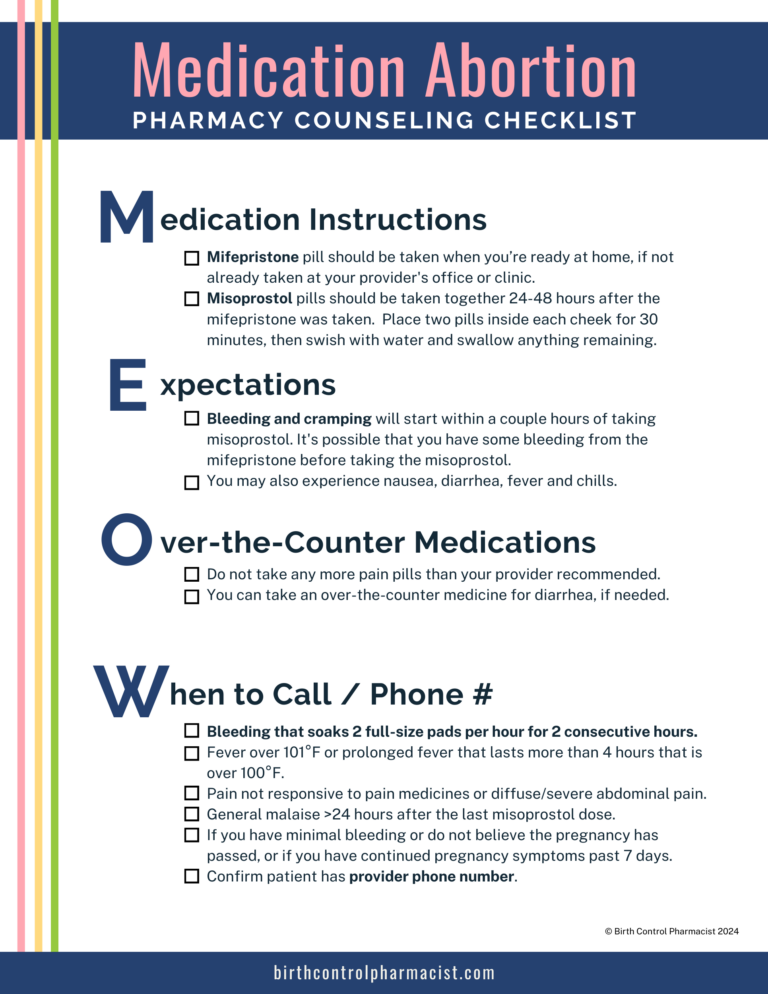 Medication Abortion Pharmacy Counseling Checklist Medication Abortion Pharmacy Counseling Checklist